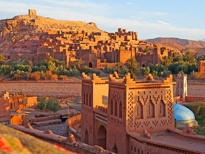 Il tramonto sulle kasbah di Ait Ben Haddou, patrimonio UNESCO vicino Marrakech