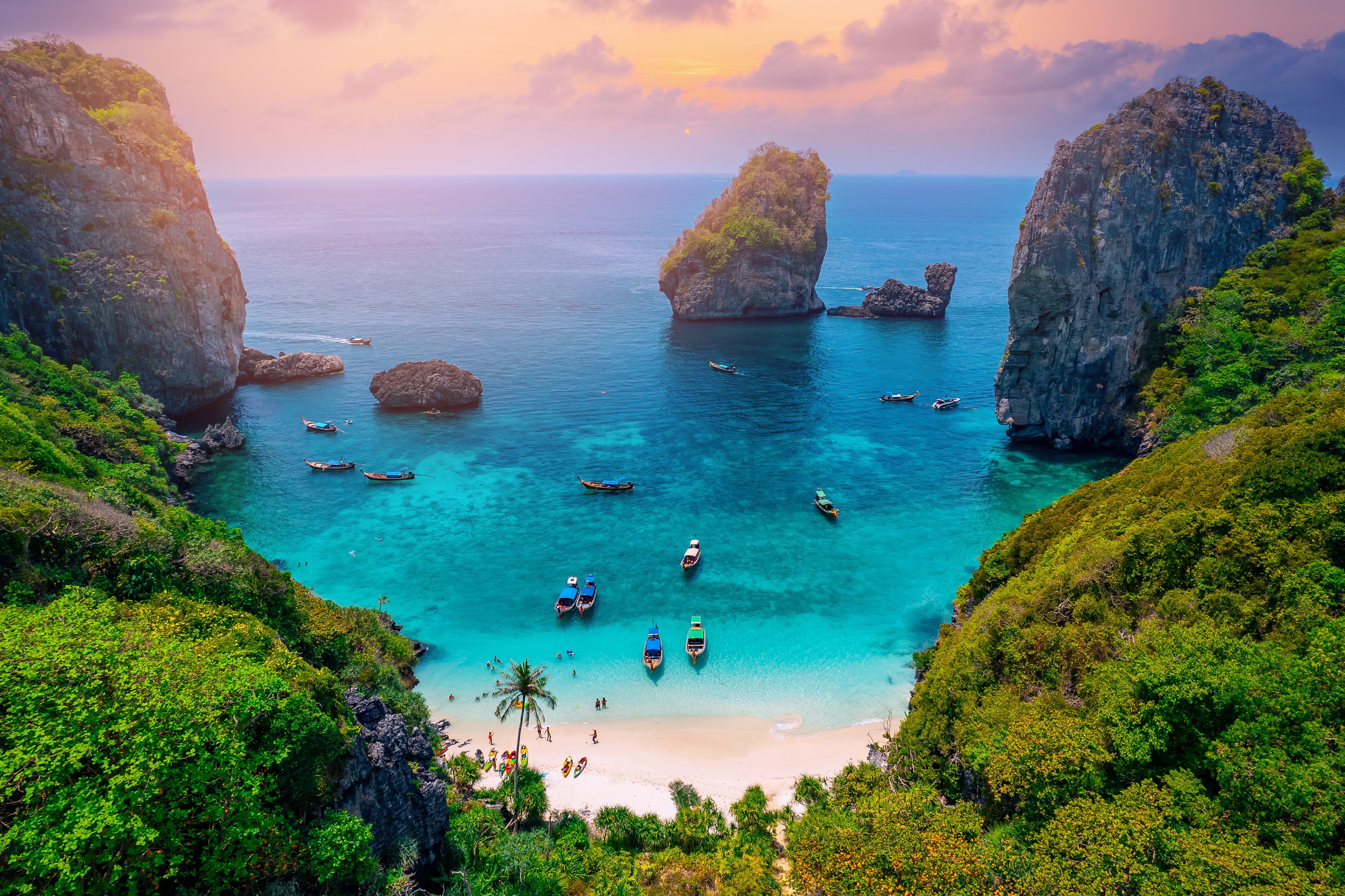 Aerial,Drone,Landscape,Turquoise,Lagoon,Nui,Beach,Koh,Phi,Phi