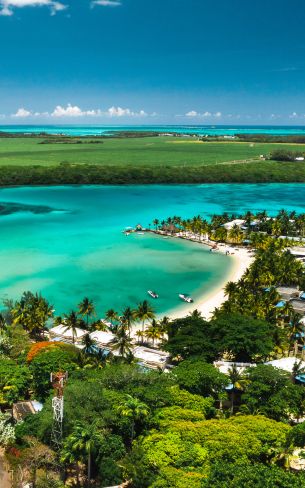 View from the height of the east coast of the island of Mauritius in the Indian Ocean. Beautiful
